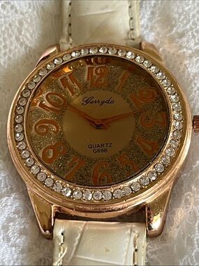 Gerryda Rose Gold Crystal Women’s Watch with White Strap
